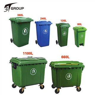 Caixotes de lixo de quatro rodas verdes HDPE